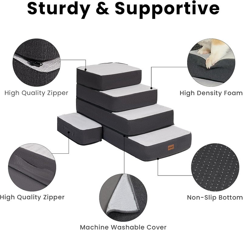Garnpet 3-Step Adjustable Dog Stairs for Sofa and Couch, Dog Steps for Small Dogs and Cats, Foldable Pet Stairs for Low Bed Climbing, Non-Slip Pet Step Indoor, Grey - Image 5